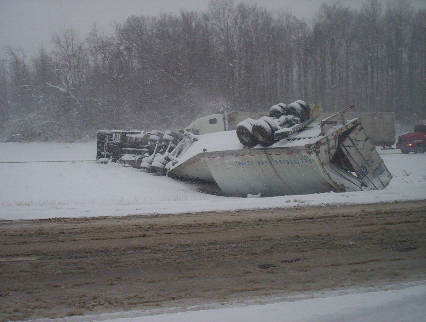 Overturned loaded with shovels